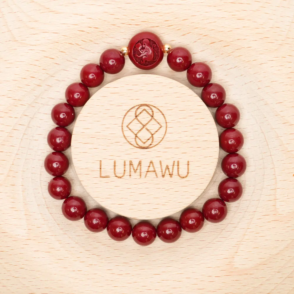 LUMAWU Sound-Cleansed Cinnabar Chinese Zodiac Monkey Bracelet - High Quality Plain Color Costume Jewelry for Wit & Good Fortune, High Quality Bracelet, Plain Color Bracelet