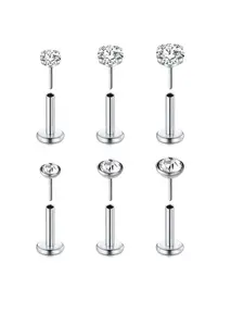 Threadless Flat Back Earrings Studs Stainless Steel Push in Nose Studs Rings 20G CZ Tragus Cartilage Helix Conch Lip Stud, Hypoallergenic Body Piercing Jewelry