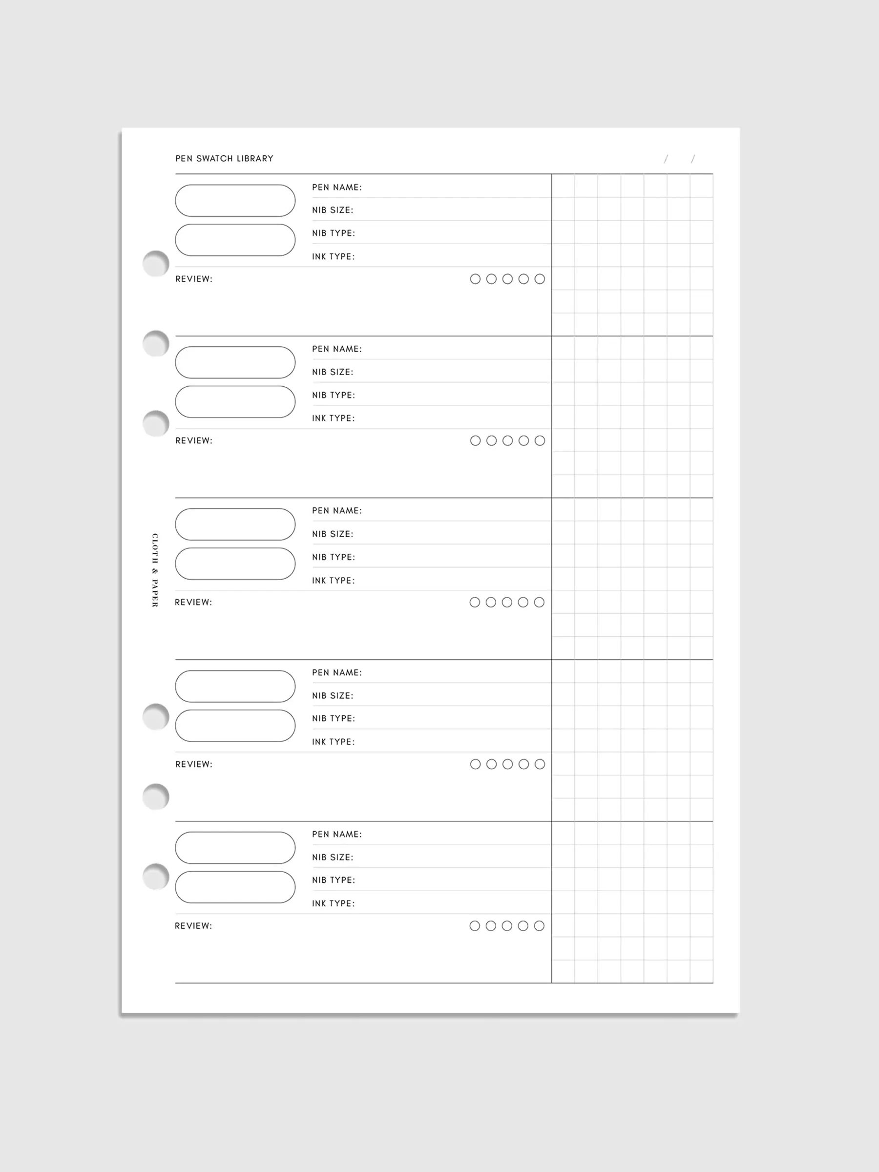 Pen Swatch Planner Inserts