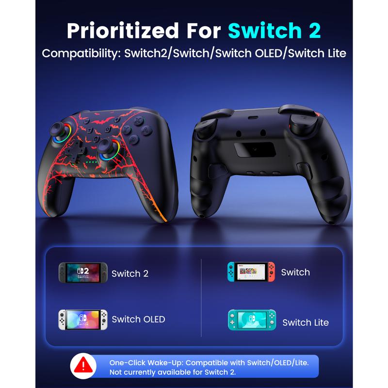 Switch 2 Controller for Nintendo Switch 2/Switch/OLED/Lite Controllers, Wireless Switch Controller with Charging Dock, Switch Pro Controller with Hall Effect, Programmable, Turbo and Vibration, Pumpkin Glow