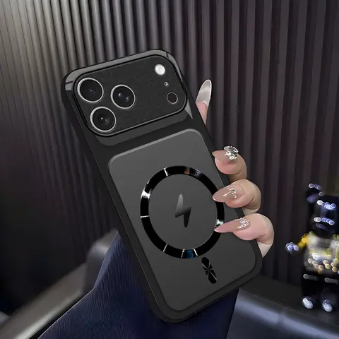 Lightning Bolt Design Glossy Plastic MagSafe Case - Shockproof Protection Cover for [iPhone 17 Pro Max], Precision Magnet Ring Smartphone Accessories 952