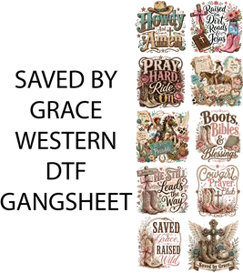 SAVED BY GRACE Western DTF Gangsheet, DIY Printmaking Accessory for Shirt Making