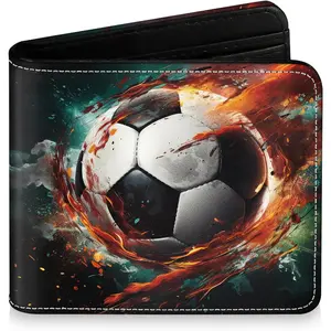 Teen Boys Wallet for Kids - Soccer Kids Wallet for Boys Leather Credit Id Card Cash Holder Rfid Blocking Zipper Cool Funny with Coin Pocket Id Window Bifold Sports Design for Teen Birthday Gifts