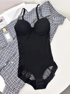 New Fashion Shiny Silver Color Letter Print Shoulder Straps, Bra Shapewear Bodysuit Waist Cincher, Bust Bodysuit, Women's Tight Fitting Underwear