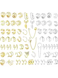 64PCS Ear Cuff Earrings for Women, Non Piercing Clip On Wrap Cartilage Earrings Helix Ear Cartilage Ear Cuffs, Ear Clip Fake Earrings Adjustable