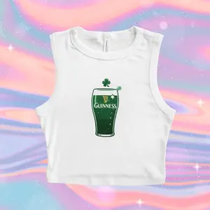Irish Beer Micro Ribbed Tank, St. Patrick's Day Y2k Style, Guinness Beer Crop Tank, St Patricks Day Tank Top, Irish Lucky Girl Y2k Crop Tank Top