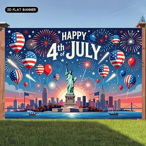 250th Anniversary Patriotic Backdrop Tapestry, Red White and Blue Banner with Statue of Liberty and Fireworks Pattern for Family Gatherings, Courtyard, Community Church Events, Wall Decoration
