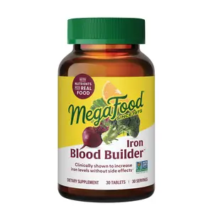 MegaFood Blood Builder Iron Supplement-Clinically Shown to Increase Iron Levels while Gentle on the Stomach. 60 Servings