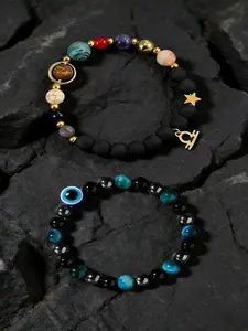 Blue Devil Eye Libra Universe Planet Beaded Bracelet Set, Unisex Boho Style, All Seasons Accessory, Unique Design Jewelry