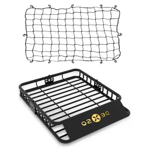 Garvee Black 51×36×5 Inches Universal Roof Rack Basket – Steel Rooftop Cargo Carrier with Elastic Net