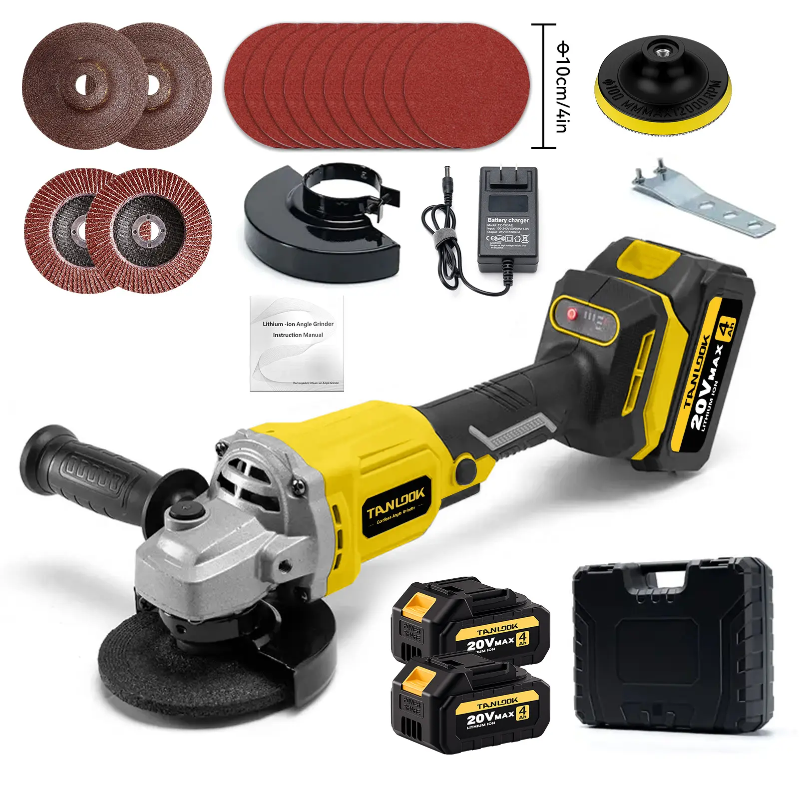 TANLOOK Brushless Cordless Portable Angle Grinding Machine - 11000RPM Speed, Multi-Blade for Cut+Grind+Polish, Jobsite Freedom (Power Tool for Heavy-Duty Tasks)
