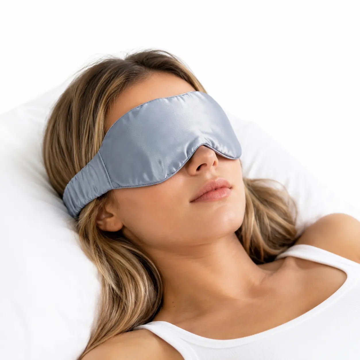Unisex, ultra-soft and breathable satin sleep mask for the eyes; pressure-free, soft, light-blocking design with an elastic strap—perfect for travel and naps. (Pink, Light Purple, Beige)
