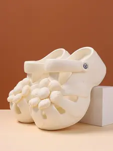 Fashion New Women's Holey Shoes, Floral Embellishment, Fun Hollow Design, Durable Thick Sole, Casual Summer Sandals, Comfortable Slip-Ons