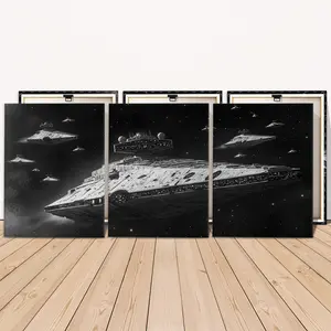 3 Counts Wooden Framed Canvas Painting, Futuristic Space Battleship Fleet, Exquisite Poster, Perfect Living Room Decoration, Modern Home Decor, Modern Art, Fashion Family Poster, Wall Art Decoration, Waterproof Art, Canvas Prints