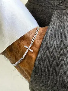 Men's Cross Bracelet Fashion Casual /silver Color Stainless Steel Cuban Chain, Stylish Men's Jewelry Accessory