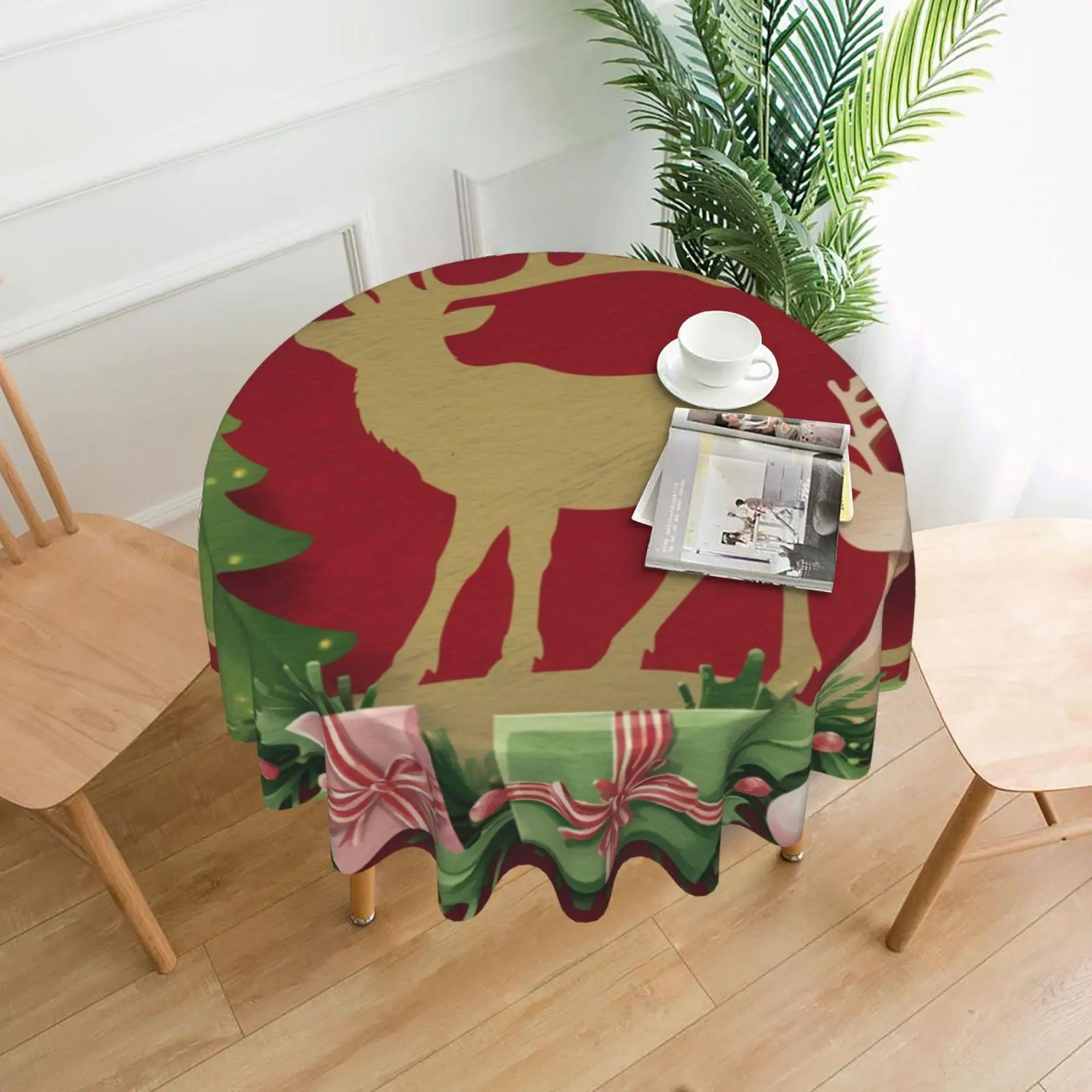 Moose Silhouette Pattern Tablecloth, 1 Count Christmas Atmosphere Tabletop Decoration, Home Decoration for Christmas Holiday Party