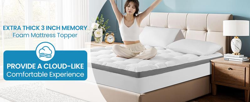 Shilucheng Ergonomic Supportive Memory Foam Mattress Topper, Breathable Quilted Mattress Pad with Cooling Cover, Fits All Mattress Sizes 6–18 Inch Deep Pocket