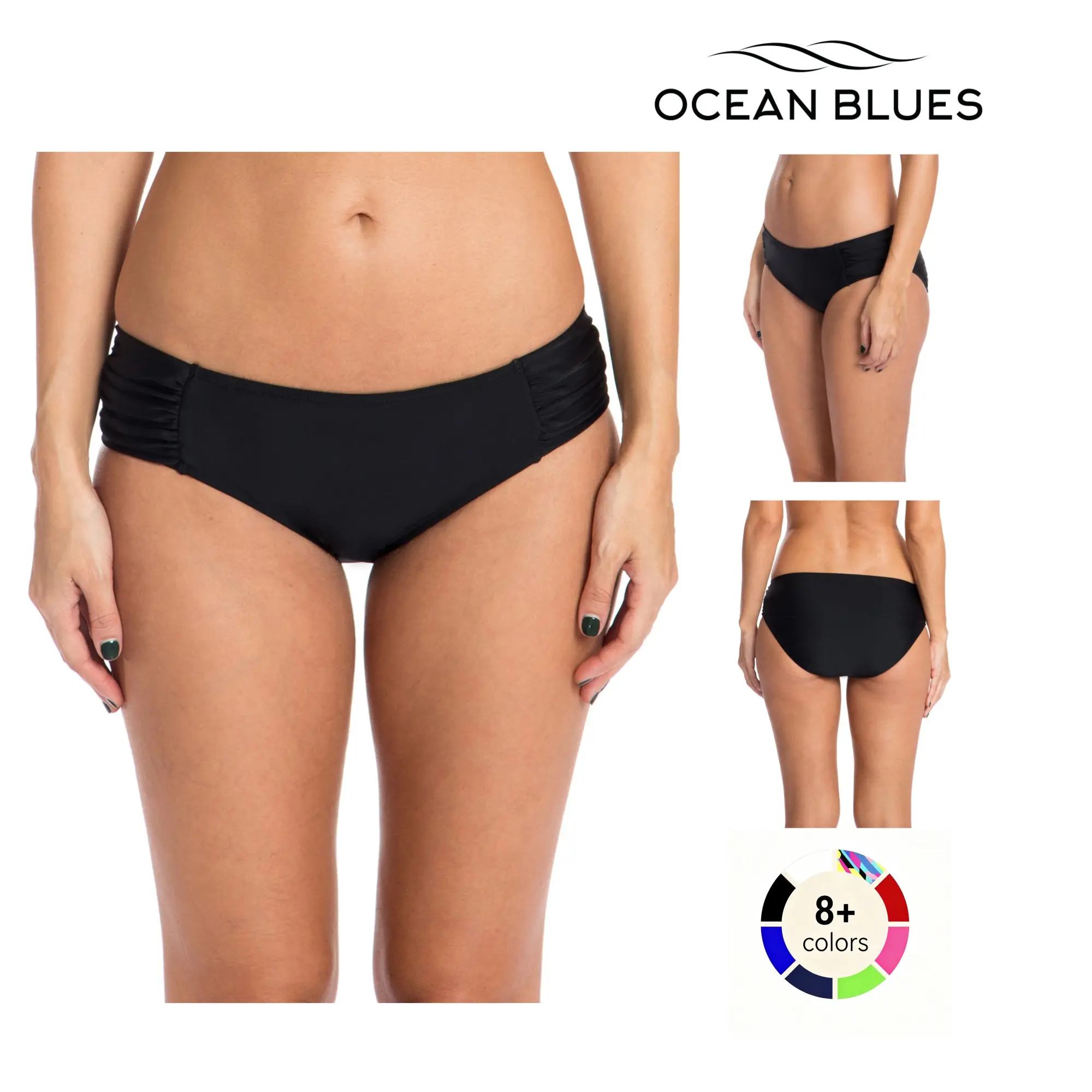 Ocean Blues Women's Ruched Sides Bikini Bottom Full Coverage Bikini Bottom Swimsuit For Beach Stretchy Swimwear
