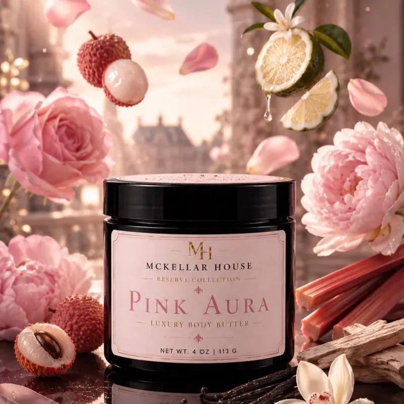 Pink Aura Luxury Scented Body Butter - Feminine Rose, Lychee & Vanilla Fragrance - 4oz Body Care Moisturizer for Daily Use, Moisturizers Whipped