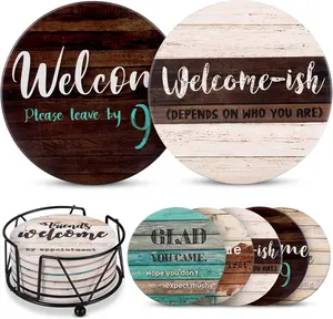 Funny Coasters - House Warming Gifts  Home - Housewarming Gifts for Women, Men, Couple,  Homeowner - Farmhouse Bar Coasters for Drinks with Holder - First Apartment Essentials