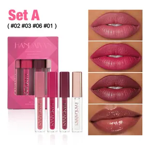 Long Lasting Lip Gloss Set, 4pcs/set Waterproof Lip Glaze, Glossy Lip Glaze Stick, Lip Stick for Girls & Women, Makeup, Lip Makeup Kit