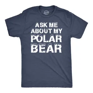 Ask Me About My Polar Bear T Shirt Funny Zoo Animal Flip Up Tee Mens Funny T Shirts Cool Vintage Fashion T-Shirt Gift Classic Menswear Flip Apparel for Men Funny Animal Short Sleeve Novelty Tees for Guys Navy