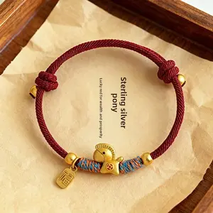 Hot-Selling Year of the Horse Zodiac Lucky Golden Horse Hand-Woven Bracelet Couple Cute Red Rope Braided Bracelet