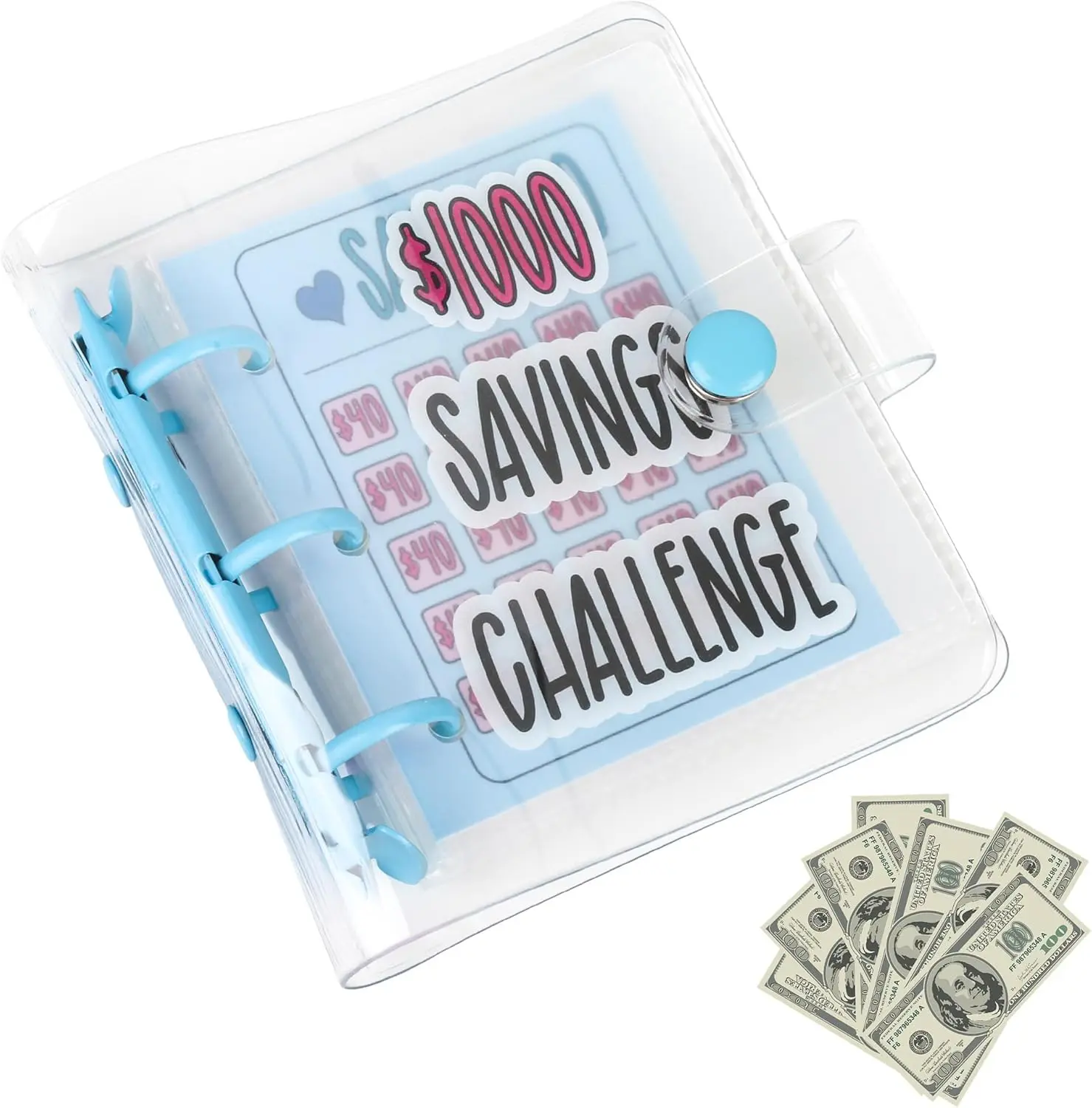 Mini Money Saving Binder - Budget Financial Planner, 25 Envelopes, $1000 Savings Challenge Envelope Savings Book, Portable Office Accounting Supply (Blue), Envelope Savings Books