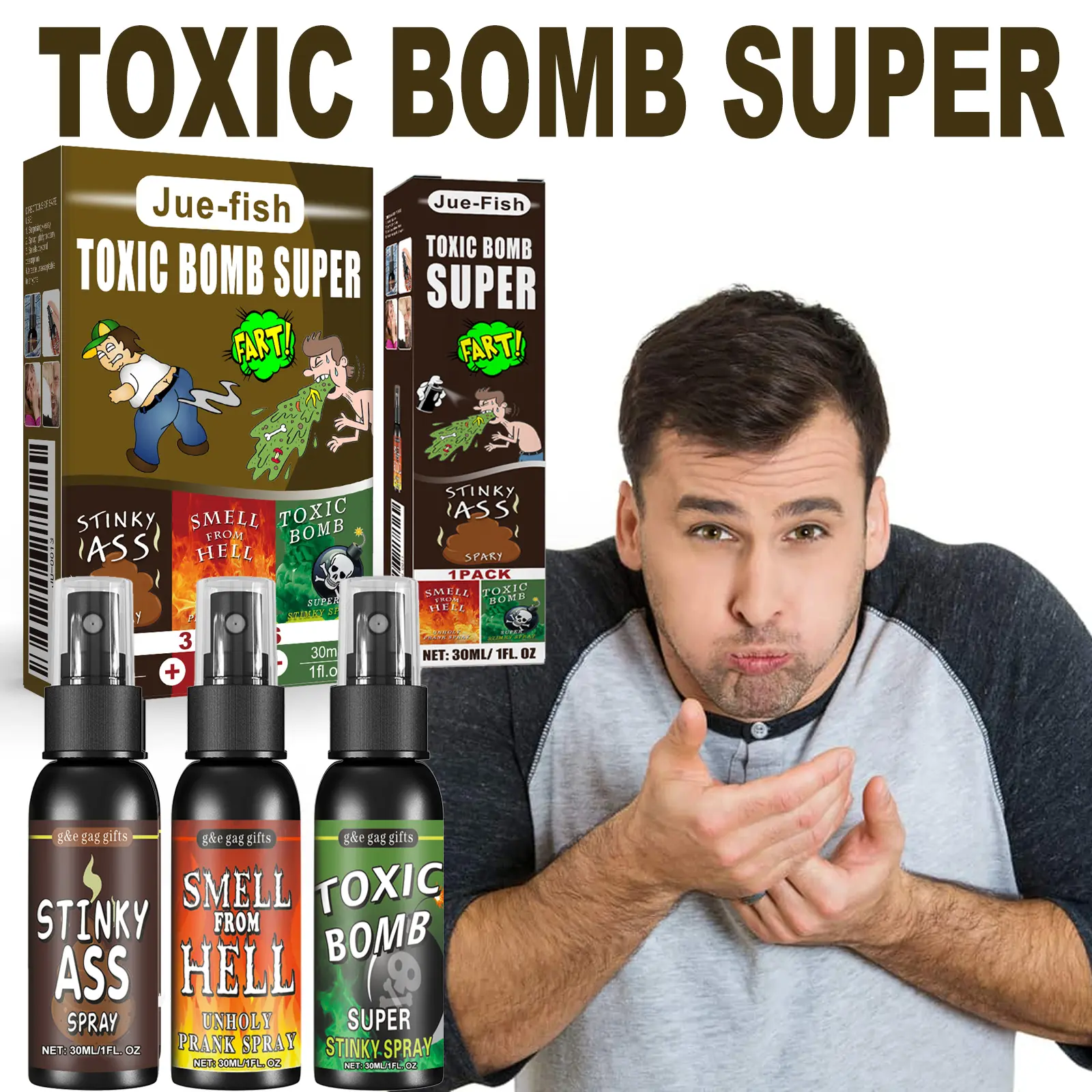 Jue-Fish Red Stink Bomb Prank Spray - Realistic Poop & Rotting Odor Gag Toy, Long-Lasting Festive Supply for Halloween Parties & Friend Pranks