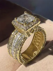 1 PC Elegant Cubic Zirconia Prong Ring For Women For Wedding Engagement Party Jewelry Gift