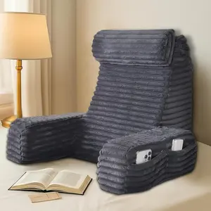 Reading Pillow for Sitting in Bed Adult – 22" Backrest & 18.5" Arm Support – Back Pillow for Bed Sitting Up with Neck Roll, Pockets – for Reading, Gaming, Relaxing, Working