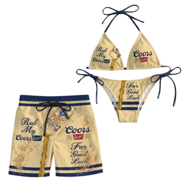 Coors Banquet Couple Swimwear Set, Beach Outfit Bikini & Men’s Beach Shorts  Swimwear for Your Summer Vibe