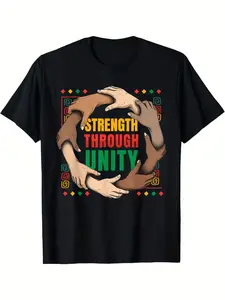 Women's Short-Sleeve Cotton Streetwear Tee - "Strength Through Unity" Juneteenth Quote Fabric, Black History Pride