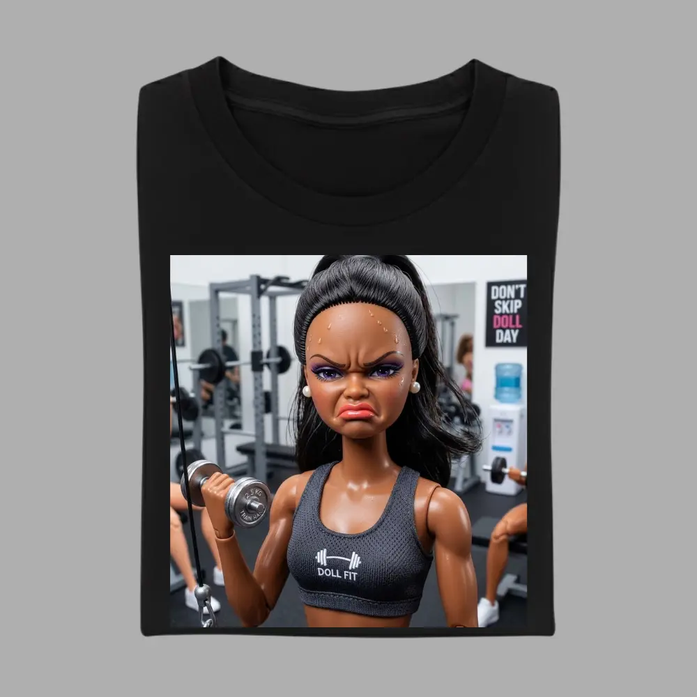 Funny Gym Doll T-Shirt, Sweat and Angry Doll Graphic Tee, Doll Fit Don't Skip Doll Day Shirt, Sarcastic Workout Humor Top, Relatable Gym Life Apparel