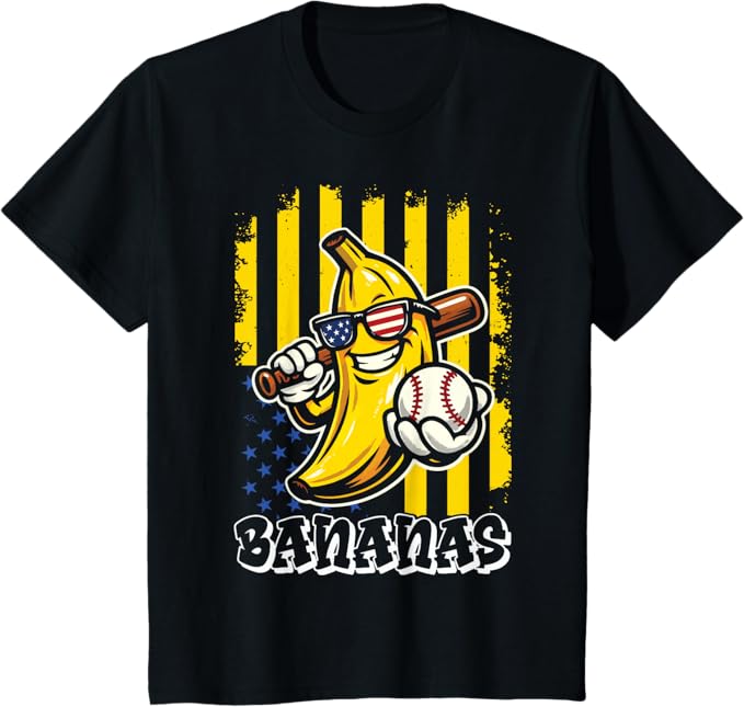 Banana Proud Name Retro American Flag Youth T-Shirt, Funny Banana Baseball Drip Apparel, Summer Outfitters, Soft And Comfortable Cotton Tee