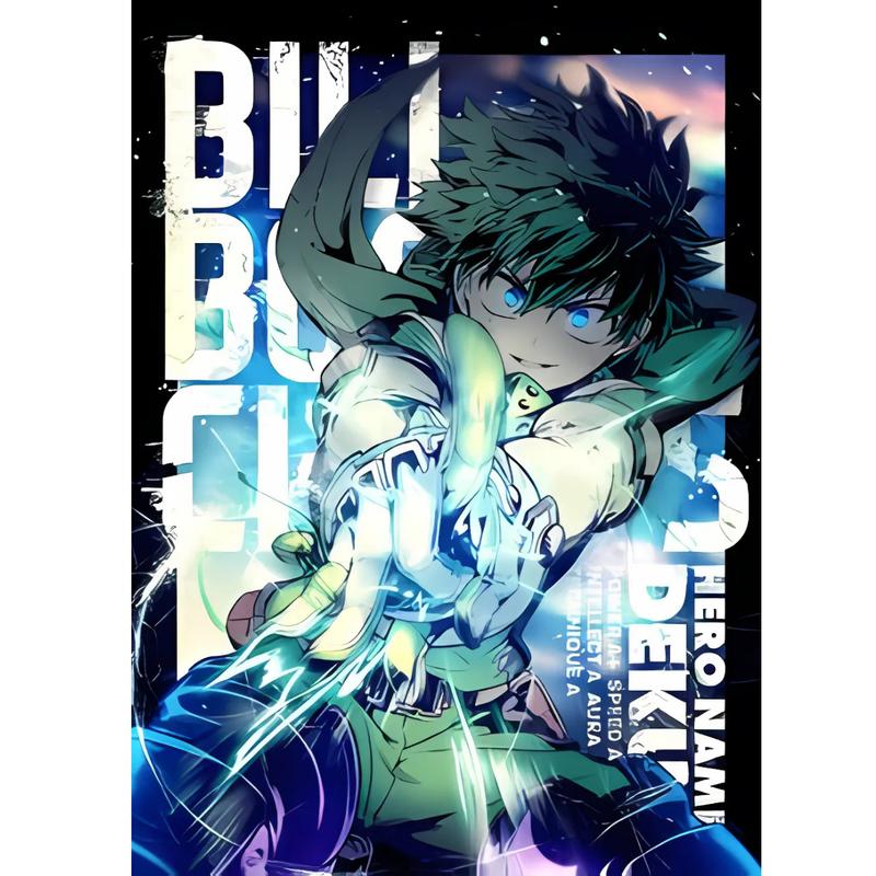 Deku My Hero Academia Poster, glowing green One For All punch with magazine cover layout and action blur, printed on high quality cardboard with sharp pattern, anime wall art for gaming room and dorm setups