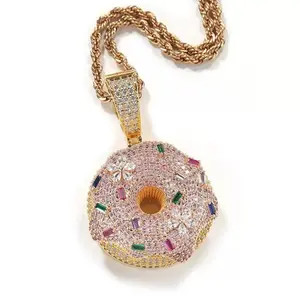 Gold vacuum copper-plated Sparkling Doughnut Necklace, Miniature Design Luxury Jewelry, Classic Chicano Hip-hop Simple Style, Daily Wear Casual Fashion, Perfect Gift Idea