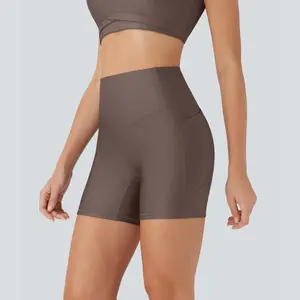 High Waisted Tummy Control Pocket Sheen Running Biker Shorts 5''