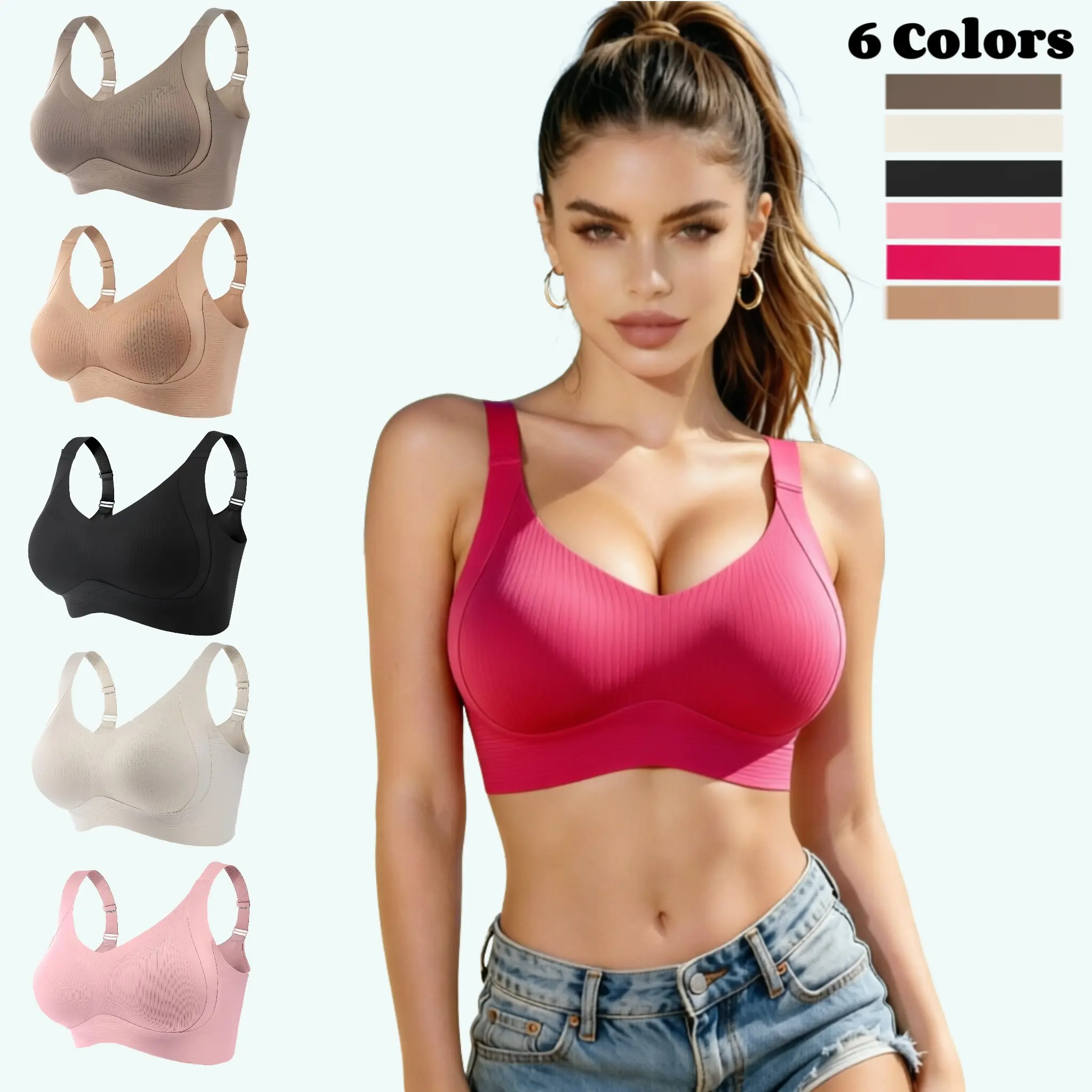 Women’s solid-colored bra without wire, available in sets of 3-4-5 pieces. 1 These bras are comfortable, breathable, and provide seamless support. Ideal for women’s underwear and soft undergarments. Suitable for wear throughout all seasons. Women’s bras.