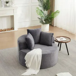 Niccae 43-inch round corduroy single sofa, comfortable lounge chair, comes with three pillows, minimalist design, perfect for bedrooms, lounges, game rooms, and living rooms