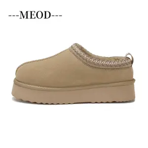 Slippers Women's Leather Mini Platform Shoes With Fluffy Fur Casual Fuzzy Slip-On Slides Soles Winter Autumn Warm Outdoor Snow Boots Suede With Box 36-42