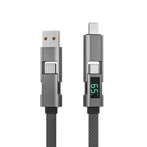 65W 4-in-1 Fast Charging Cable with Smart Digital Display - Mobile Charger for iPhone, Smartphone, Cellphone, Laptop & Power Bank, 480Mbps Data Transfer, Military-Grade Durability