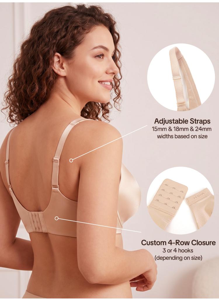 HSIA Noelie Unlined Plus Size Underwire Bra - Silky Satin Fabric, Full Coverage Minimizer, Non Padded, Seamless, Scoop Neck Plunge, Wide Strap U Back, Minimalist Elegant, Customized Fit, Supportive Everyday Underwear for Large Bust Women