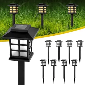 Backyard Dedicated 12 Pack White Solar Path Stake Decor with Pagoda Grid Window Outline, Waterproof ABS Shell & Frosted Delicate Glass, Sharp Spike Plug Base & Auto Dusk Dawn Switch for Yard, Patio, Driveway, Walkway, Garden Courtyard Landscaping Setup