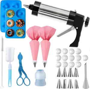 45PCS Cookie Press Gun Kit, Stainless Steel Cookie Shooter Decorating Baking Tools with Cookie Disc, Cleaning Brushes Piping Bag for Baking Churros Cookies Donuts, Ideal Mother's Day Gift for Bakers