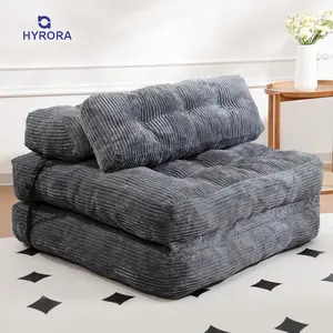 HYRORA Folding Sofa Bed with Pillow Convertible Sleeper Chair with Back Support Corduroy Portable Fold Out Chair  Single Bed Comfy Floor Sofa Lounge for Living Room