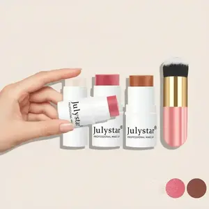 4-Piece Waterproof Cream Contour Stick Set - Highlighter Makeup, Blush & with Golden Powder Brush - Under 1 Fl Oz Shimmery Medium Coverage for All Glow Seeker Highlighter