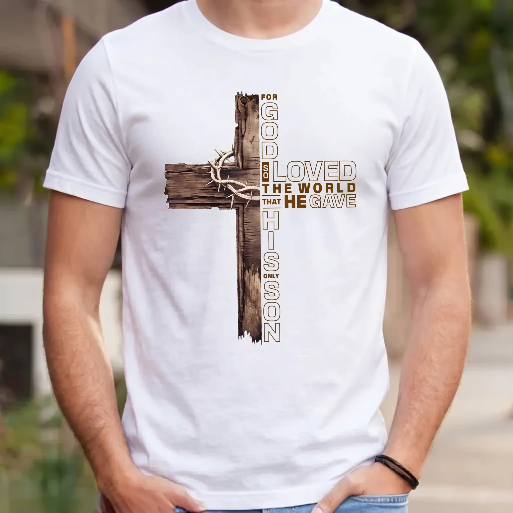 Christian men’s shirts; “For God so loved the world that he gave his only son”; Christian cross T-shirt; Christian dad gift; religious shirt for men; crewneck sweatshirt