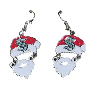 Seattle Kraken Santa Beard Dangler Earrings - Lightweight & Comfortable Holiday Party Accessory for Fans