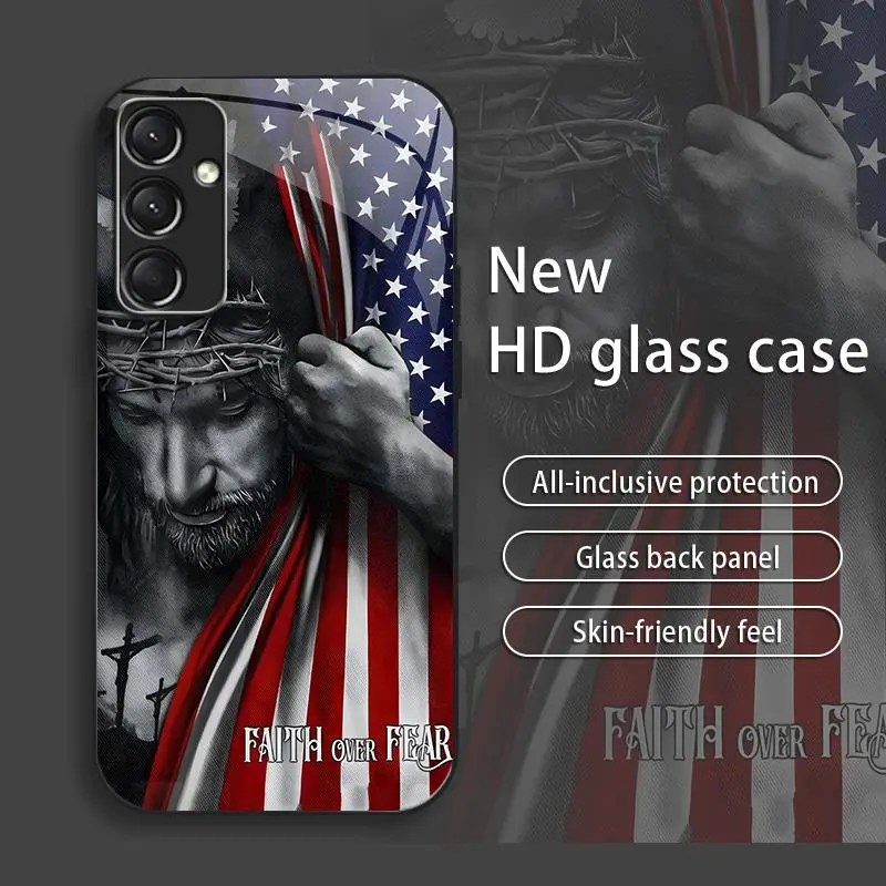 Galaxy A14 5G Smartphone Casing, Stars and Stripes Jesus Design, Stylish High-Quality Glass Handheld Protection Casing for Mobile Devices, Affordable, Anti-Drop, Anti-Fingerprint 995